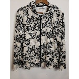 Kim Rogers Womens Full Zipup Hoodie Jacket Size Lg Black and White Velour Pocket